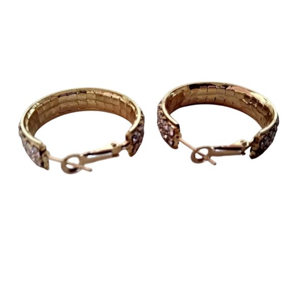 ROUND HOOP Women's FAUX DIAMOND EARRINGS New Chrystal GOLD Metal - Picture 4 of 5